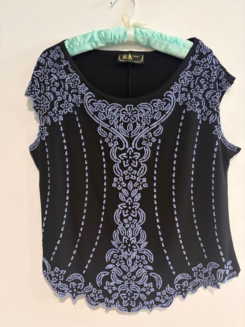 R&K Black Tank Top with Lavender Embroidery - P2P 22”
